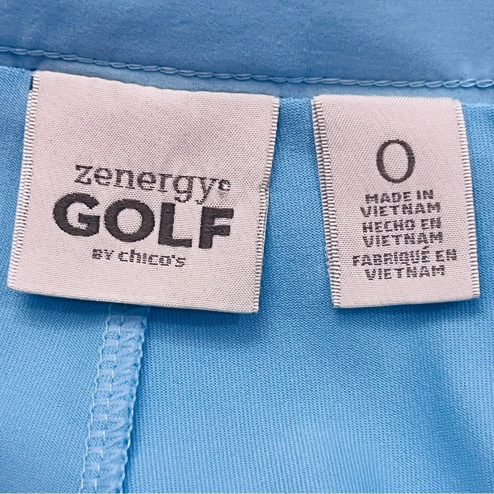 Chicos Zenergy Skirt Skort Sz 0 (4/6 S) Activewear Pull On Blue Sky Zip/Pockets